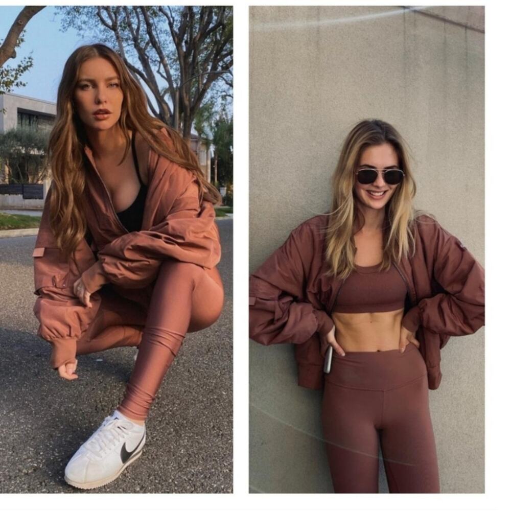 NEW ALO YOGA It Girl Bomber Jacket In Chestnut Size Small - Picture 15 of 15